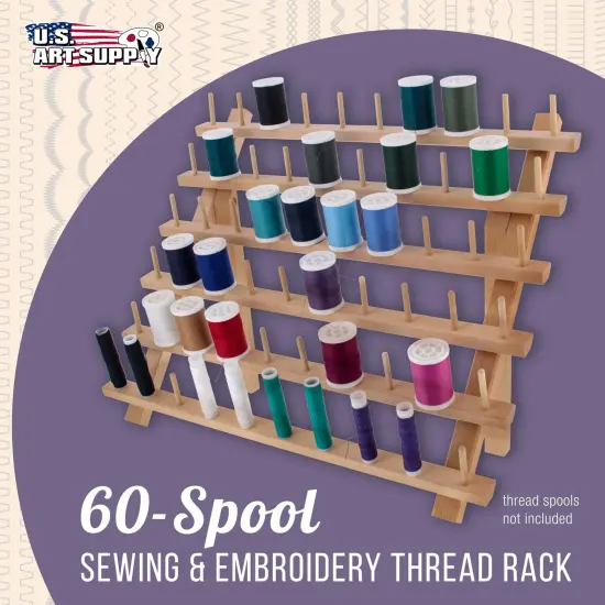 Premium Beechwood 60-Spool Sewing & Embroidery Thread Rack {2}