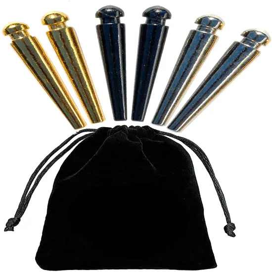 WE Games Tapered Easy Grip Cribbage Pegs w/ Velvet Pouch - Set of 6 (Brass, Chrome & Black) {1}