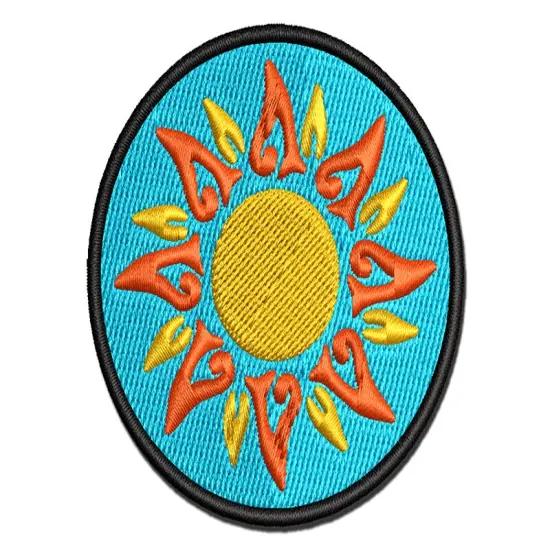 Tribal Sun Circle Star Multi-Color Embroidered Iron-On or Hook & Loop Patch Applique {1}