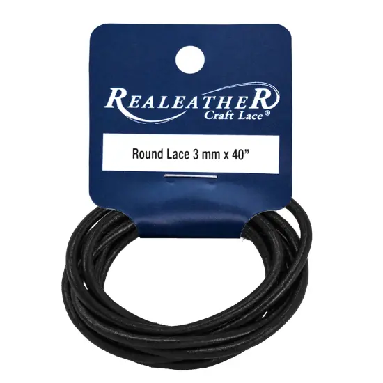 Realeather(R) Crafts Round Leather Lace 3mmX40"-Black {1}