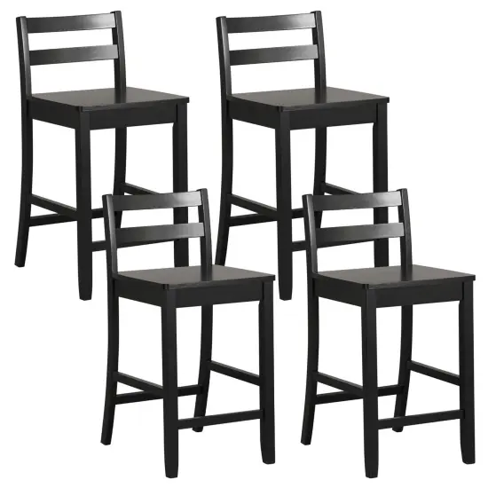 Costway 24-Inch Wooden Bar Stools Set of 4 with Ergonomic Backrest Counter Height Stools Black/White {7}