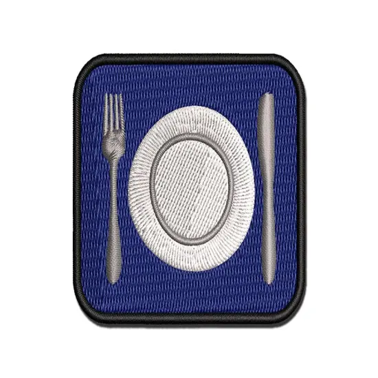 Place Setting Fork Knife Plate Utensil Eating Sketch Multi-Color Embroidered Iron-On or Hook & Loop Patch Applique {1}