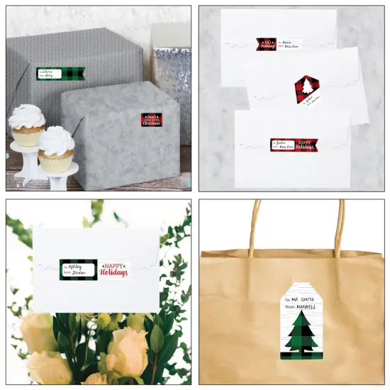 Big Dot of Happiness Holiday Plaid Trees - Assorted Buffalo Plaid Christmas Party Gift Tag Labels - To and From Stickers - 12 Sheets - 120 Stickers {7}
