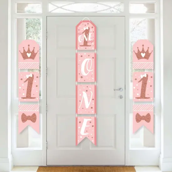 Big Dot of Happiness 1st Birthday Little Miss Onederful - Hanging Vertical Paper Door Banners - Girl First Birthday Wall Decor Kit- Indoor Door Decor {1}