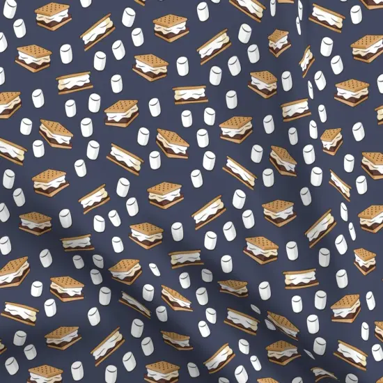 Various Fabrics by the Yard or Fat Quarter Marshmallows Adventure Blue Food Camping Custom Printed Fabric by Spoonflower {5}