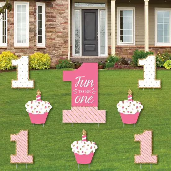 Big Dot of Happiness 1st Birthday Girl - Fun to be One - Yard Sign and Outdoor Lawn Decorations - First Happy Birthday Party Yard Signs - Set of 8 {1}