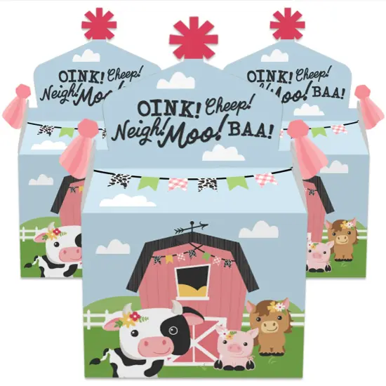 Big Dot of Happiness Girl Farm Animals - Treat Box Party Favors - Pink Barnyard Baby Shower or Birthday Party Goodie Gable Boxes - Set of 12 {3}