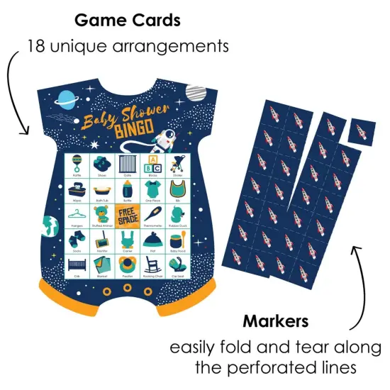 Big Dot of Happiness Blast Off to Outer Space - Picture Bingo Cards and Markers - Rocket Ship Baby Shower Shaped Bingo Game - Set of 18 {3}