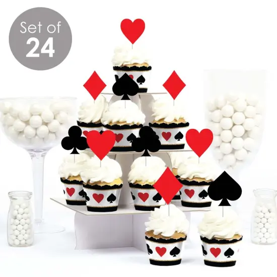 Big Dot of Happiness Las Vegas - Cupcake Decoration - Casino Party Cupcake Wrappers and Treat Picks Kit - Set of 24 {3}