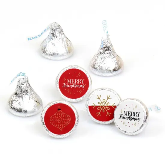 Big Dot of Happiness Red and Gold Friendsmas - Friends Christmas Party Round Candy Sticker Favors - Labels Fits Chocolate Candy (1 Sheet of 108) {1}