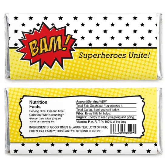 Big Dot of Happiness Bam Superhero - Candy Bar Wrappers Baby Shower or Birthday Party Favors - Set of 24 {3}