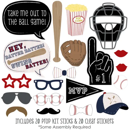 Big Dot of Happiness Batter Up - Baseball Photo Booth Props Kit - 20 Count {3}