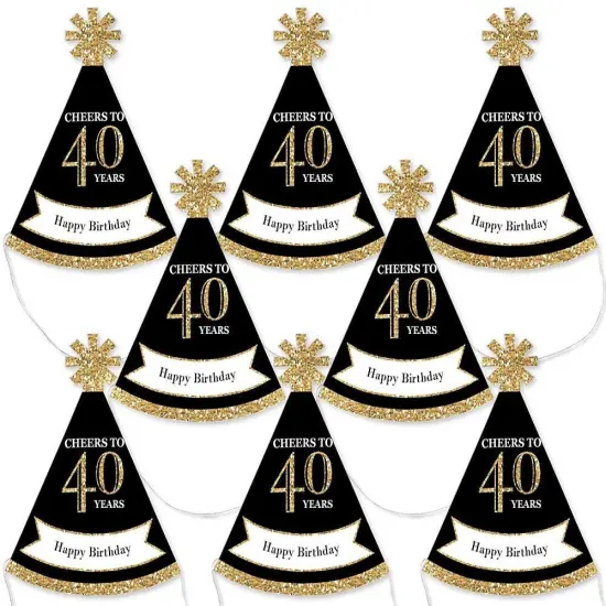 Big Dot of Happiness Adult 40th Birthday - Gold - Mini Cone Birthday Party Hats - Small Little Party Hats - Set of 8 {1}