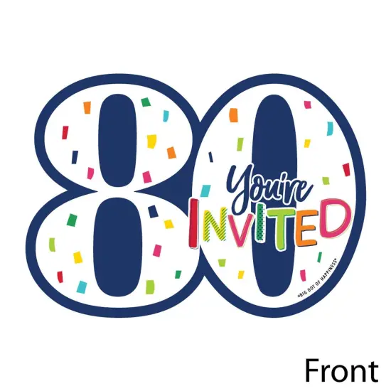 Big Dot of Happiness 80th Birthday - Cheerful Happy Birthday - Shaped Fill-In Invites - Eightieth Birthday Invitation Cards with Envelopes - Set of 12 {3}