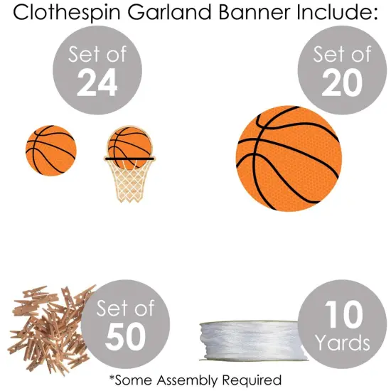 Big Dot of Happiness Nothin' but Net - Basketball - Baby Shower or Birthday Party DIY Decorations - Clothespin Garland Banner - 44 Pieces {6}
