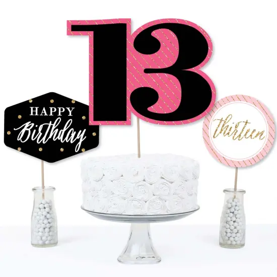 Big Dot of Happiness Chic 13th Birthday - Pink, Black and Gold - Birthday Party Centerpiece Sticks - Table Toppers - Set of 15 {4}