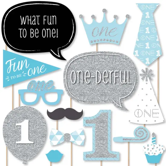 Big Dot of Happiness 1st Birthday Boy - Fun to be One - First Birthday Party Photo Booth Props Kit - 20 Count {1}