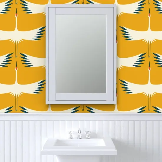 Peel & Stick Wallpaper 2FT Wide Whooping Crane Sunshine Endangered Species Animals Bird Flight Fly Custom Removable Wallpaper by Spoonflower {6}