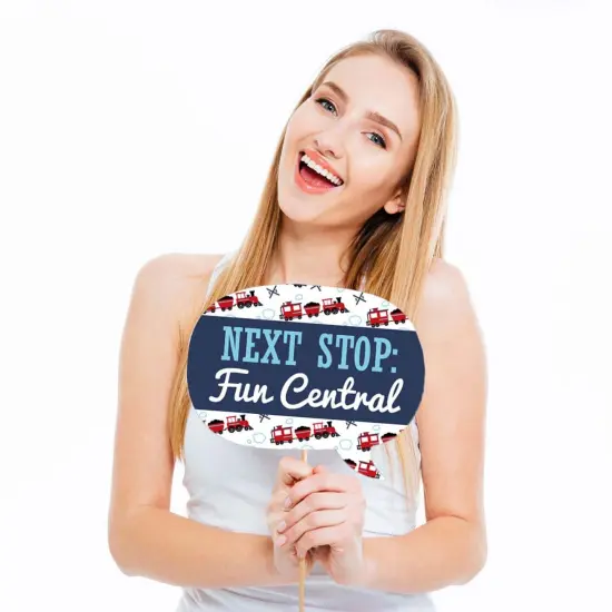 Big Dot of Happiness Funny Railroad Party Crossing - Steam Train Birthday Party or Baby Shower Photo Booth Props Kit - 10 Piece {3}