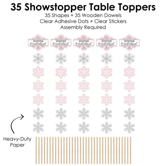 Big Dot of Happiness Pink Winter Wonderland - Holiday Snowflake Birthday Party & Baby Shower Centerpiece Sticks - Showstopper Table Toppers -35 Pieces {7}