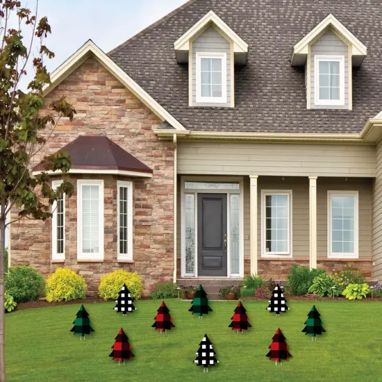 Big Dot of Happiness Holiday Plaid Trees - Lawn Decorations - Outdoor Buffalo Plaid Christmas Party Yard Decorations - 10 Piece {3}
