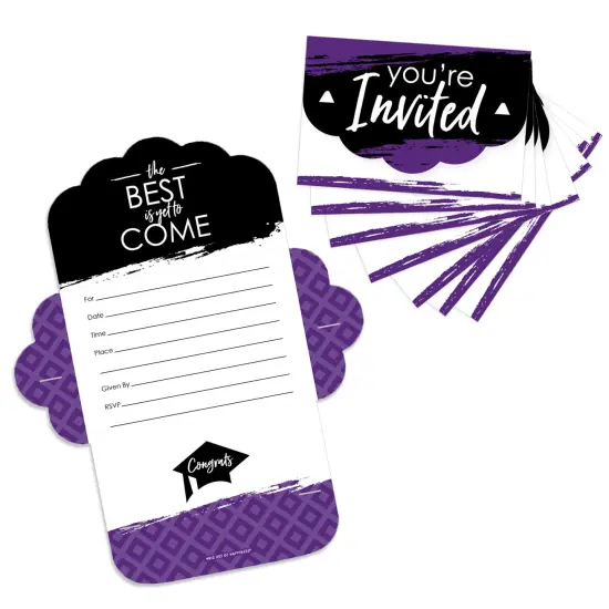 Big Dot of Happiness Purple Grad - Best is Yet to Come - Fill-In Cards - Purple Graduation Party Fold and Send Invitations - Set of 8 {1}