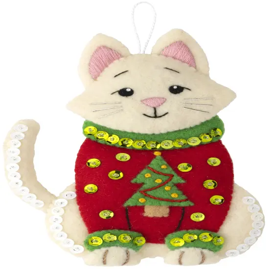 Bucilla Felt Ornaments Applique Kit Set Of 6-Cats In Ugly Sweaters {3}