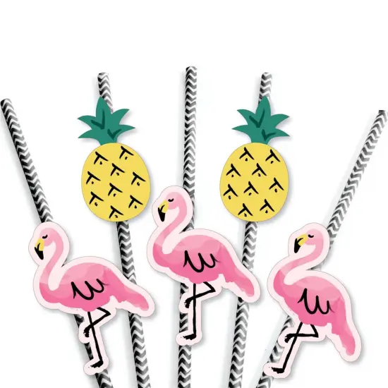 Big Dot of Happiness Pink Flamingo Paper Straw Decor - Party Like a Pineapple - Tropical Summer Striped Decorative Straws - Set of 24 {7}