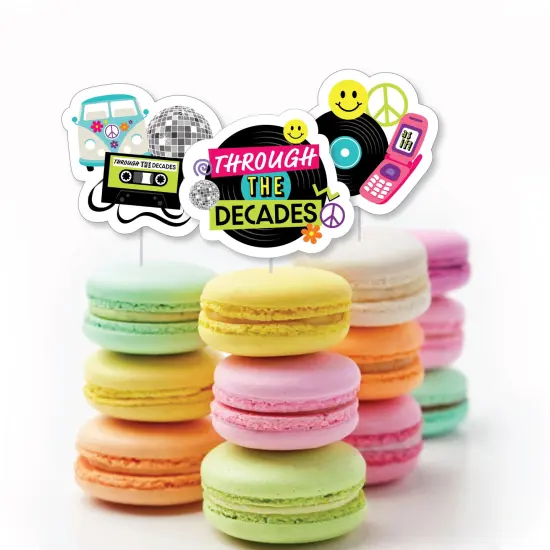 Big Dot of Happiness Through the Decades - Dessert Cupcake Toppers - 50s, 60s, 70s, 80s, and 90s Party Clear Treat Picks - Set of 24 {6}
