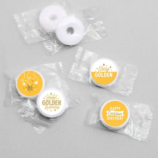 Big Dot of Happiness Golden Birthday - Happy Birthday Party Round Candy Sticker Favors - Labels Fits Chocolate Candy (1 sheet of 108) {4}