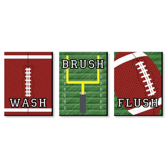 Big Dot of Happiness End Zone - Football - Kids Bathroom Rules Wall Art - 7.5 x 10 inches - Set of 3 Signs - Wash, Brush, Flush {1}