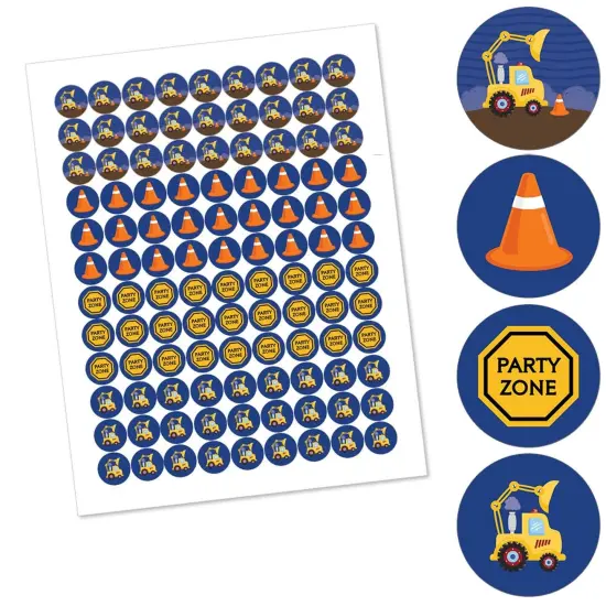 Big Dot of Happiness Construction Truck - Baby Shower or Birthday Party Round Candy Sticker Favors - Labels Fits Chocolate Candy (1 sheet of 108) {3}
