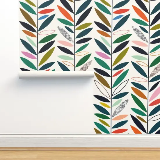 Pre-Pasted Wallpaper 2FT Wide Climbing Vines Palm Springs Greenery Mid Century Custom Pre-pasted Wallpaper by Spoonflower {2}