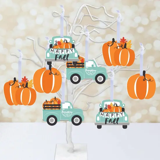 Big Dot of Happiness Happy Fall Truck - Harvest Pumpkin Decorations - Tree Ornaments - Set of 12 {3}