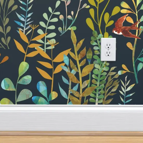 Pre-Pasted Wallpaper 2FT Wide Botanical Watercolor Fern Nature Plant Garden Nursery Custom Pre-pasted Wallpaper by Spoonflower {4}