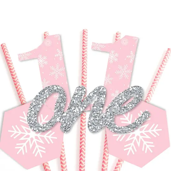 Big Dot of Happiness Pink Onederland - Paper Straw Decor - Holiday Snowflake Winter Wonderland Birthday Party Striped Decorative Straws - Set of 24 {7}
