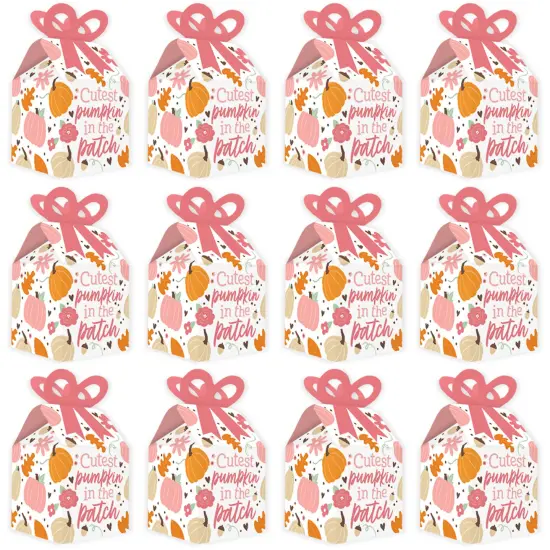 Big Dot of Happiness Girl Little Pumpkin - Square Favor Gift Boxes - Fall Birthday Party or Baby Shower Bow Boxes - Set of 12 {6}