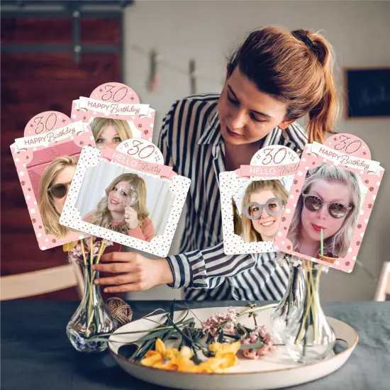 Big Dot of Happiness 30th Pink Rose Gold Birthday Party Picture Centerpiece Photo Table Toppers 15 Pc {3}