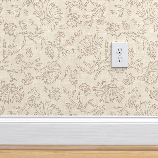 Peel & Stick Wallpaper 2FT Wide Boho Taupe Floral Bohemian Neutral Faux Woven Look Rustic Flowers India Inspired Custom Removable Wallpaper by Spoonflower {4}