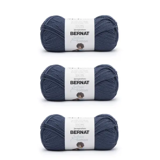 Bernat Softee Cotton Seaside Blue Yarn - 3 Pack of 120g/4.25oz - Nylon - 3 DK (Light) - 254 Yards - Knitting/Crochet {1}