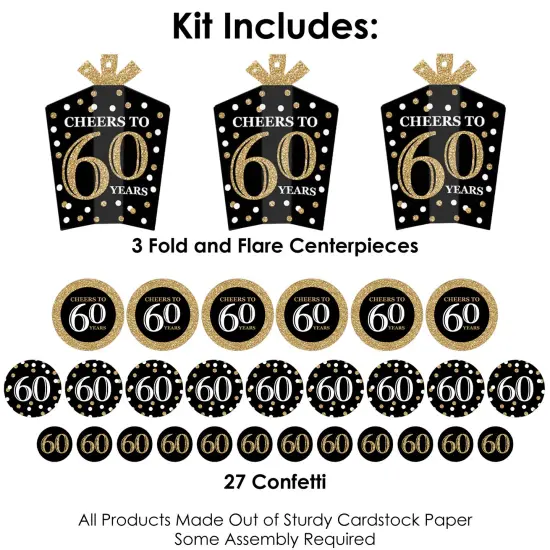 Big Dot of Happiness Adult 60th Birthday - Gold - Birthday Party Decor and Confetti - Terrific Table Centerpiece Kit - Set of 30 {4}