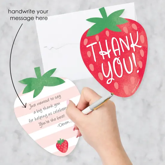 Big Dot of Happiness Berry Sweet Strawberry - Shaped Thank You Cards - Themed Birthday Party or Baby Shower Thank You Note Cards with Envelopes 12 Ct {3}