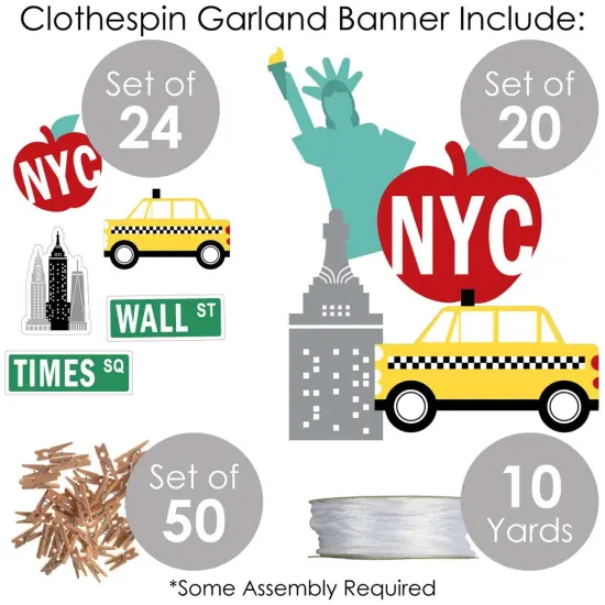 Big Dot of Happiness NYC Cityscape - New York City Party DIY Decorations - Clothespin Garland Banner - 44 Pieces {6}