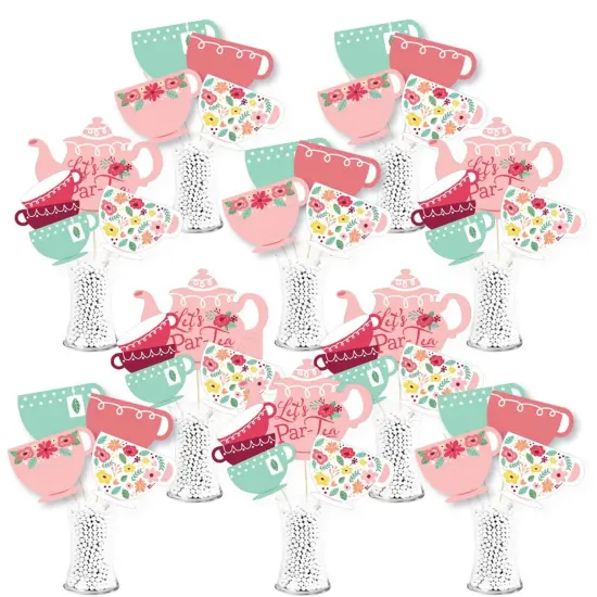 Big Dot of Happiness Floral Let's Par-Tea - Garden Tea Party Centerpiece Sticks - Showstopper Table Toppers - 35 Pieces {1}