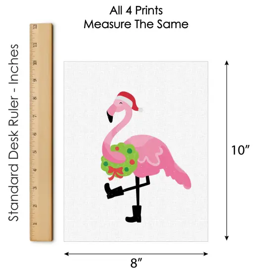 Big Dot of Happiness Flamingle Bells - Unframed Tropical Christmas Linen Paper Wall Art - Set of 4 - Artisms - 8 x 10 inches {7}