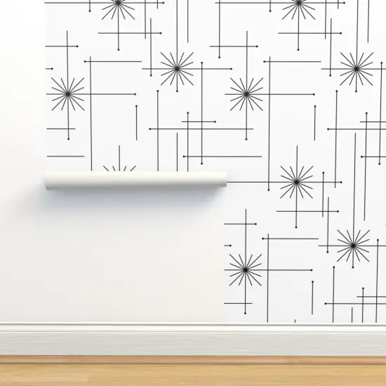Peel & Stick Wallpaper 2FT Wide Geometric Mid Century Midcentury Modern Black White Monochrome Minimal Custom Removable Wallpaper by Spoonflower {2}
