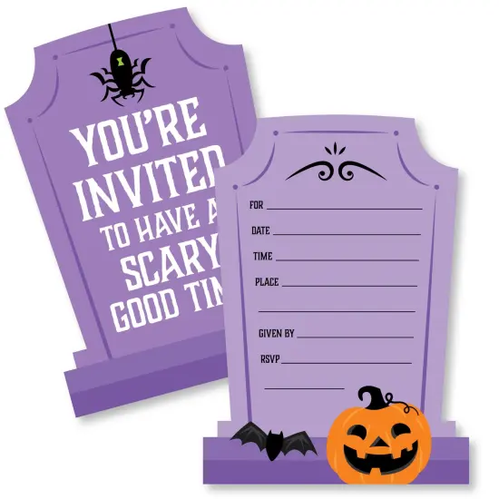 Big Dot of Happiness Cute and Colorful Tombstones - Shaped Fill-In Invitations - Kids Halloween Party Invitation Cards with Envelopes - Set of 12 {1}
