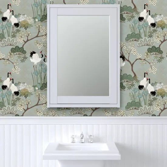 Peel & Stick Wallpaper 2FT Wide Crane Chinoiserie Sakura Cherry Blossom Floral Birds And Flowers Gardens Custom Removable Wallpaper by Spoonflower {6}