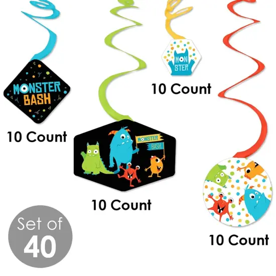 Big Dot of Happiness Monster Bash - Little Monster Birthday Party or Baby Shower Hanging Decor - Party Decoration Swirls - Set of 40 {6}
