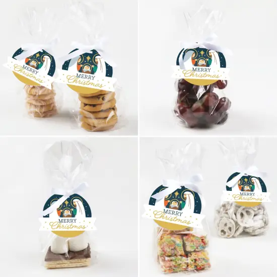 Big Dot of Happiness Holy Nativity - Manger Scene Religious Christmas Clear Goodie Favor Bags - Treat Bags With Tags - Set of 12 {6}